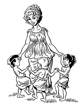 May dances with children.